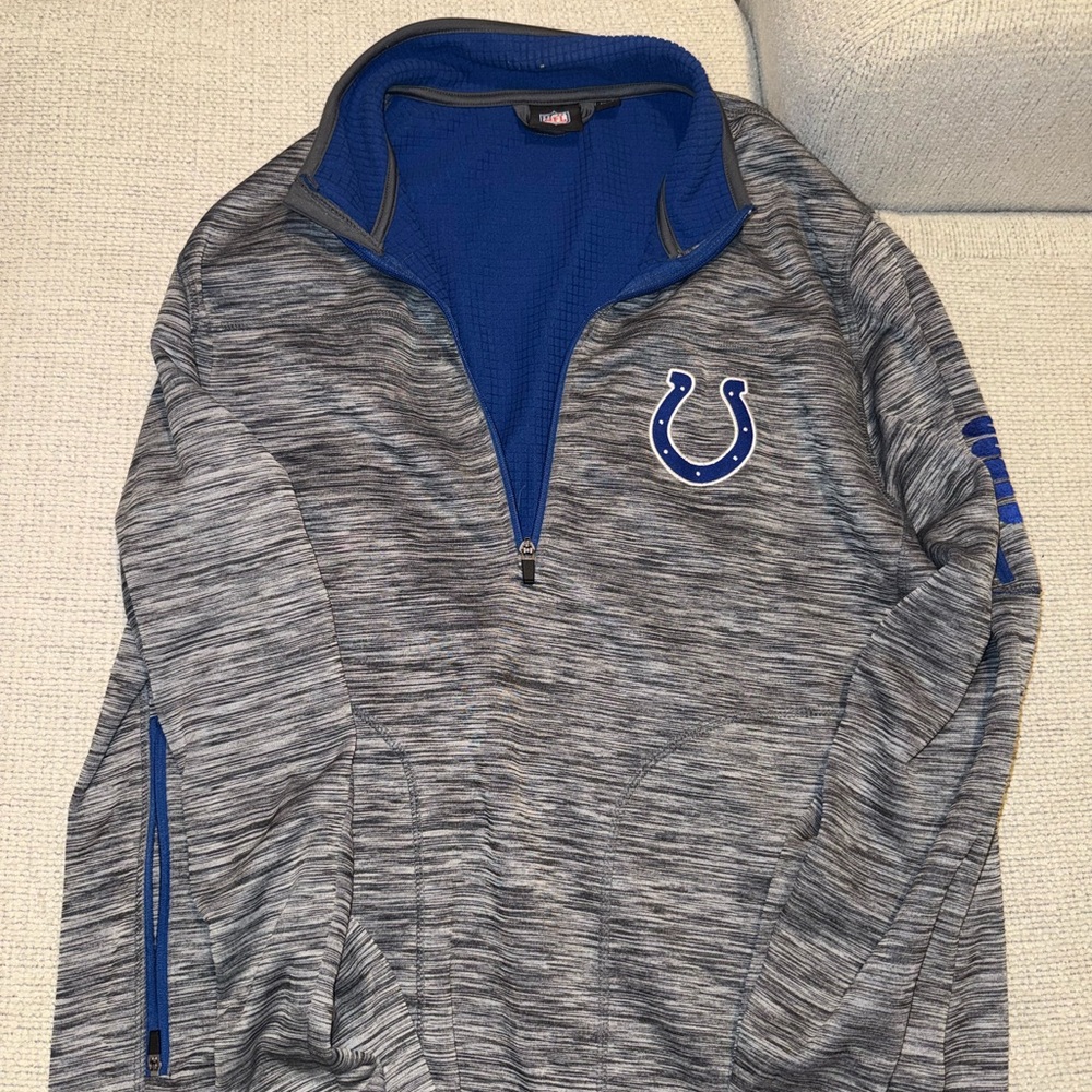 Men's Colts Gray and Blue Quarter-Zip Sweater